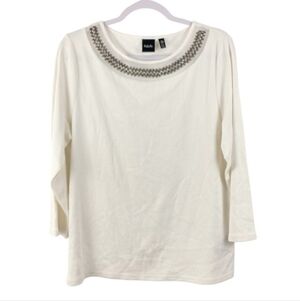 Rafaella Off White Women's Embellished Long Sleeves Top Size XL.